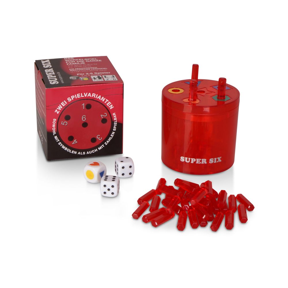 BestSaller 3004 - SUPER SIX Premium Aluminum rot, 36 Spielstäbchen & 2 Würfel ka