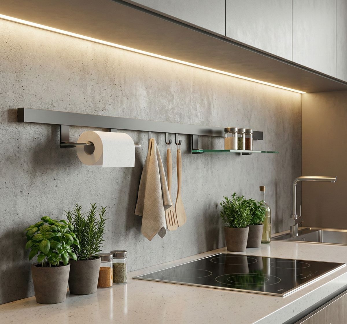 HKT Relingset Linea 900 mm inkl. 3 Haken in Anthrazit Küchenleiste Aluminium !