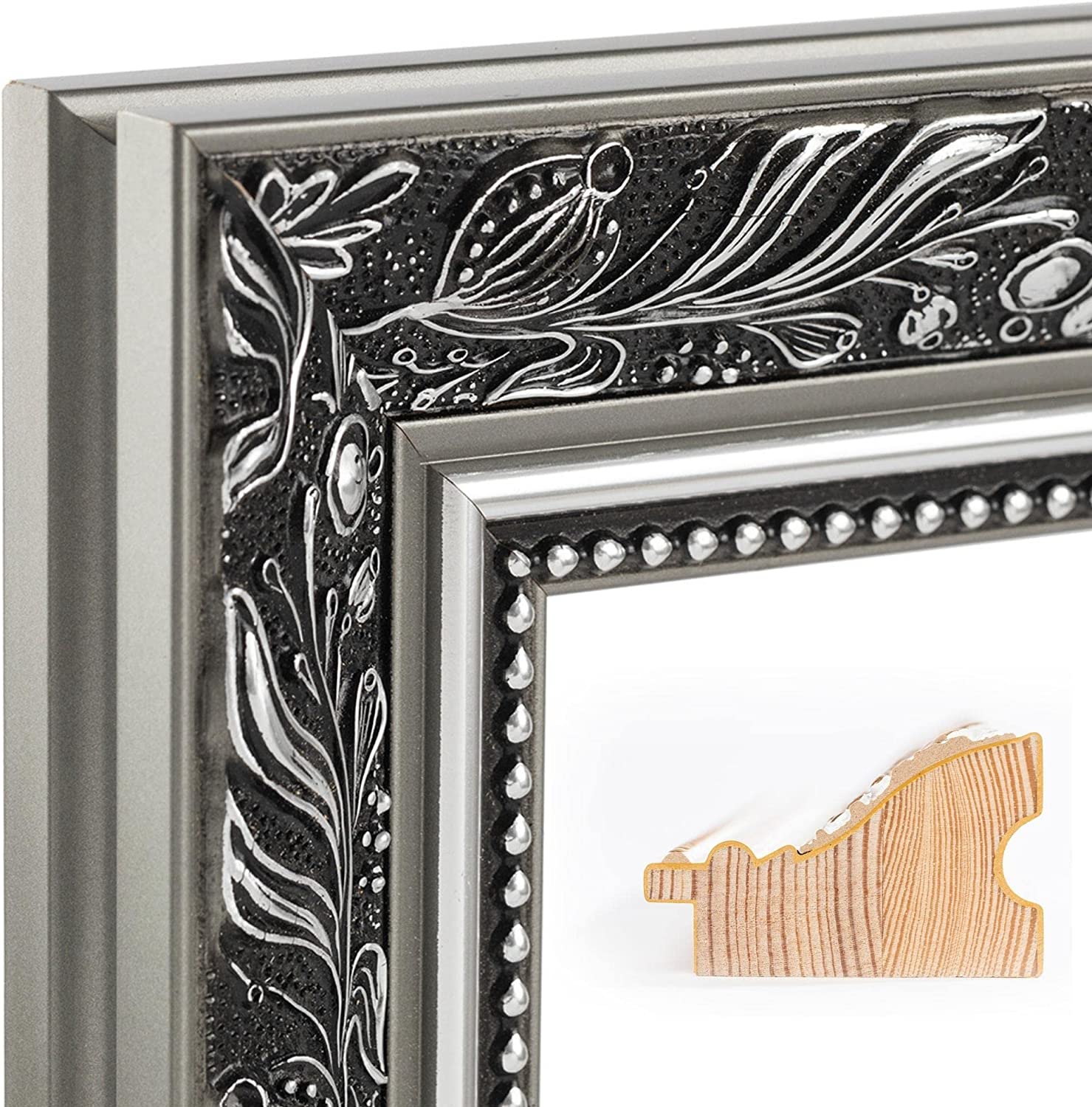 CLAMARO 'Ludwig' Antik Wandspiegel mit Rahmen | Schwarz Grau Silber | Shabby Chic Vintage Barock Spiegel mit Holzrahmen | Barockspiegel inkl. Metall Aufhänger und Montagematerial