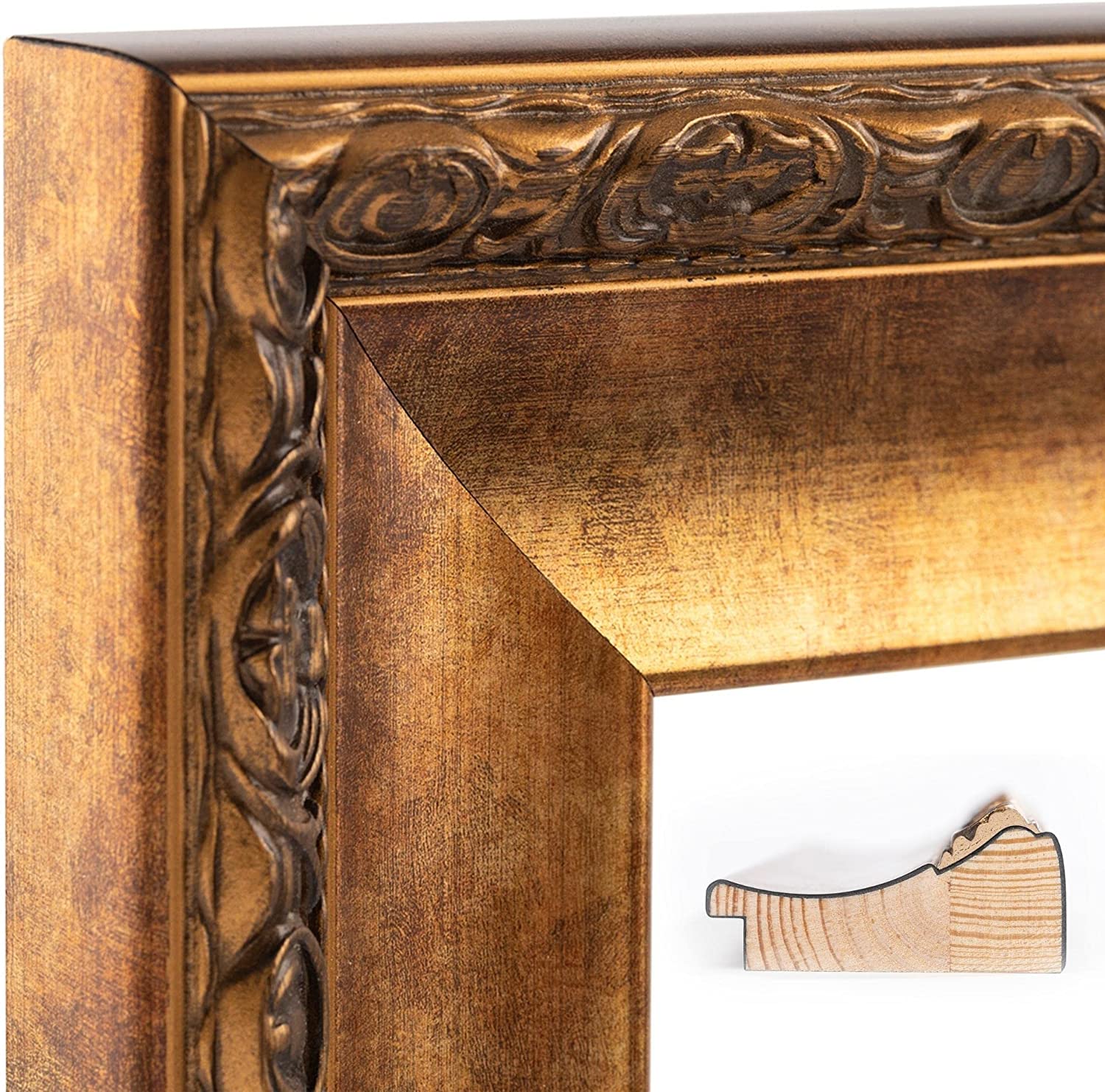 CLAMARO 'Franz' Antik Wandspiegel mit Rahmen | Bronze Antik | Shabby Chic Vintage Barock Spiegel mit Holzrahmen | Barockspiegel inkl. Metall Aufhänger und Montagematerial