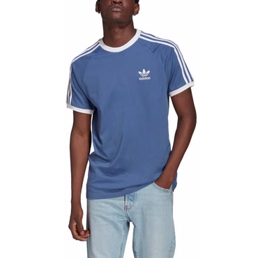 adidas Originals 3 Stripes Logo Tee Herren Trefoil Vintage Shirt Crew Blau XS