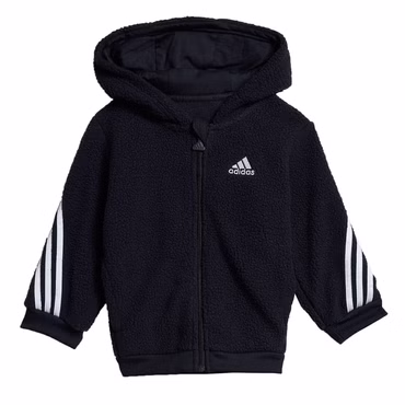adidas Baby Kinder Fleece Sherpa Teddy Boys Jogger Sweatjacke Hose Anzug Schwarz