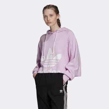 adidas Damen Cropped Trefoil Hoodie kurzes Fashion Sweatshirt Sport Gym Lila