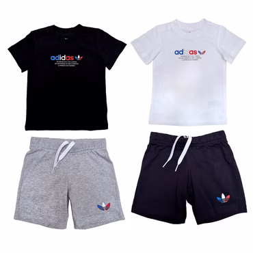 adidas Kinder Sommer Outfit Trefoil Jungen Set 2-Teiler Shirt + Shorts Ferien