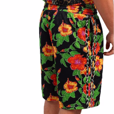 adidas Jeremy Scott JS Flower Shorts Schwarz Mesh kurze Sporthose Blumen Leopard
