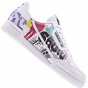 adidas Originals Continental 80 J Sneaker Turnschuhe Weiß Graffiti Mehrfarbig
