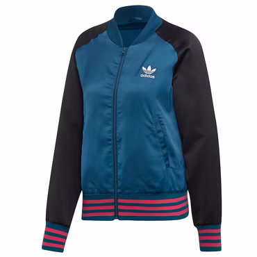 adidas Originals Satin Bomber TT Track Top College Jacke Grün Schwarz Pink