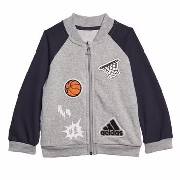 adidas Baby Kinder Jogginganzug Jogger BBall 2-Teiler Set Sweatjacke + Hose Grau