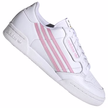 adidas Originals Continental 80 Leder Sneaker Dekon Stripes Turnschuhe Weiß Rosa