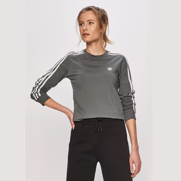 adidas Originals 3 Stripes Vintage Longsleeve Tee Sport Gym Trefoil Langarm Grau