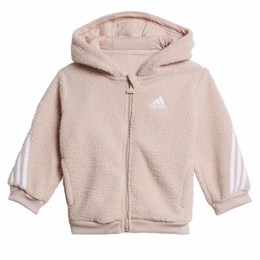 adidas Baby Kinder Fleece Sherpa Teddy Jogger Sweatjacke Hose Anzug Beige Rosa