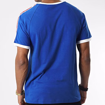 adidas Originals 3 Stripes Logo Tee Herren Trefoil Vintage Shirt Blau Weiß Rot