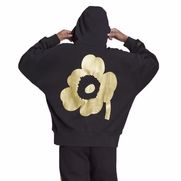 adidas X Marimekko Boyfriend Hoodie Oversize Kapuzenpullover Flower Schwarz Gold