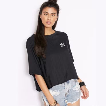 adidas Cropped Tee kurzes Fashion & Sport Crop Shirt Fitness Gym Trefoil Schwarz