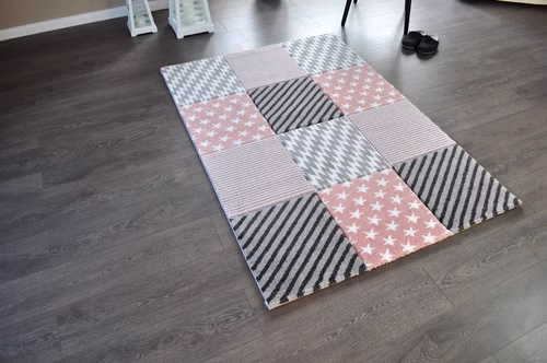 Hochwertiger FLORA Design Teppich Relief TF-21 Rosa Grau Weiß STERNE 160 x 230