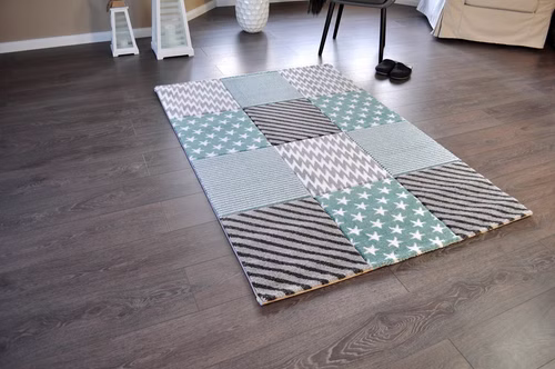 Hochwertiger FLORA Design Teppich Relief TF-22 Türkis Grau Weiß STERNE 160 x 230