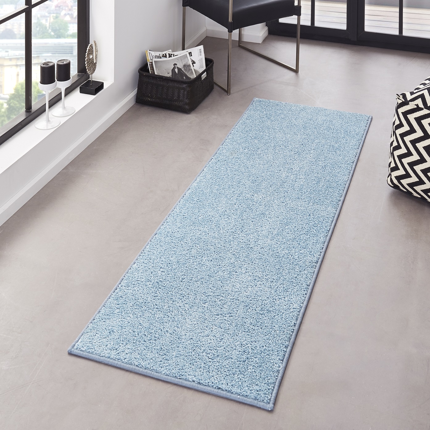 Kräuselverlours Velours Teppich 80 x 200 cm Pure Uni Blau HF-5