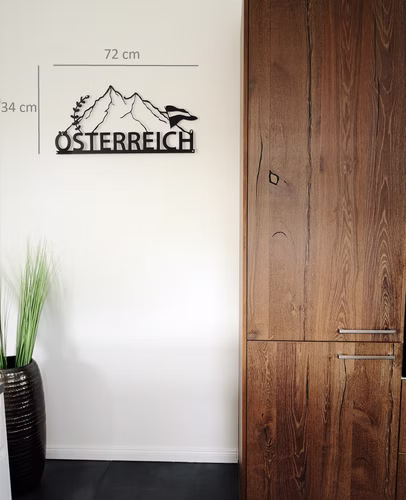 Design 3D Wandbild 34 x 72 cm Österreich Gebirge Flagge Austria Metallbild Wanddeko Archtwain Studio Design Industrie Look MD-116