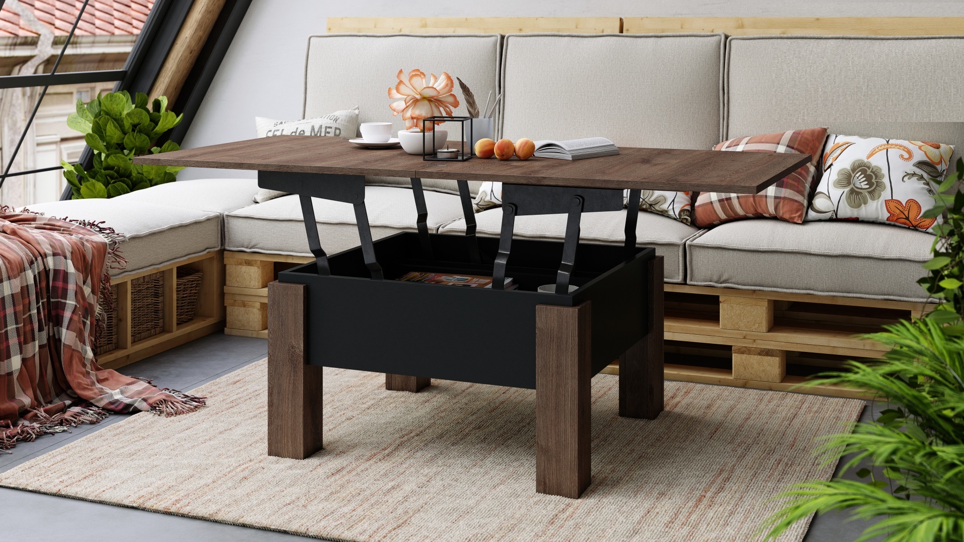 Design Couchtisch Tisch Oslo höhenverstellbar 49 / 76cm aufklappbar 80 / 160cm Esstisch