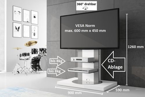 TV Schrank Roma H-777nw Hochglanz 360° drehbar TV Möbel Fernsehtisch TV Rack TV Ständer LCD inkl. TV-Halterung