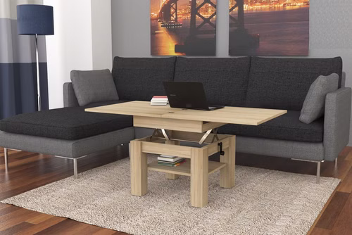 Design Couchtisch Tisch Cleo stufenlos höhenverstellbar 57 - 69cm aufklappbar 75 / 150cm Esstisch