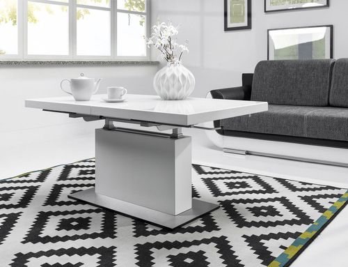 Design Couchtisch Tisch MN-3 Seidenmatt Glas höhenverstellbar & ausziehbar Esstisch