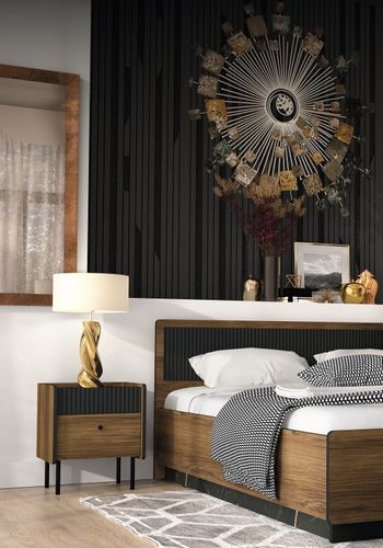 Design DN-1 Marmor Schwarz - Nussbaum Nachtkonsole Nachtschrank Nachtkommode Boxspringbett Boxspring