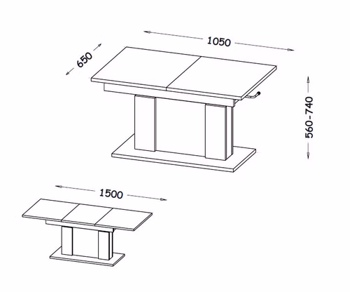 Design Couchtisch Tisch DP-1 Eiche Wotan - Schwarz matt höhenverstellbar ausziehbar Esstisch