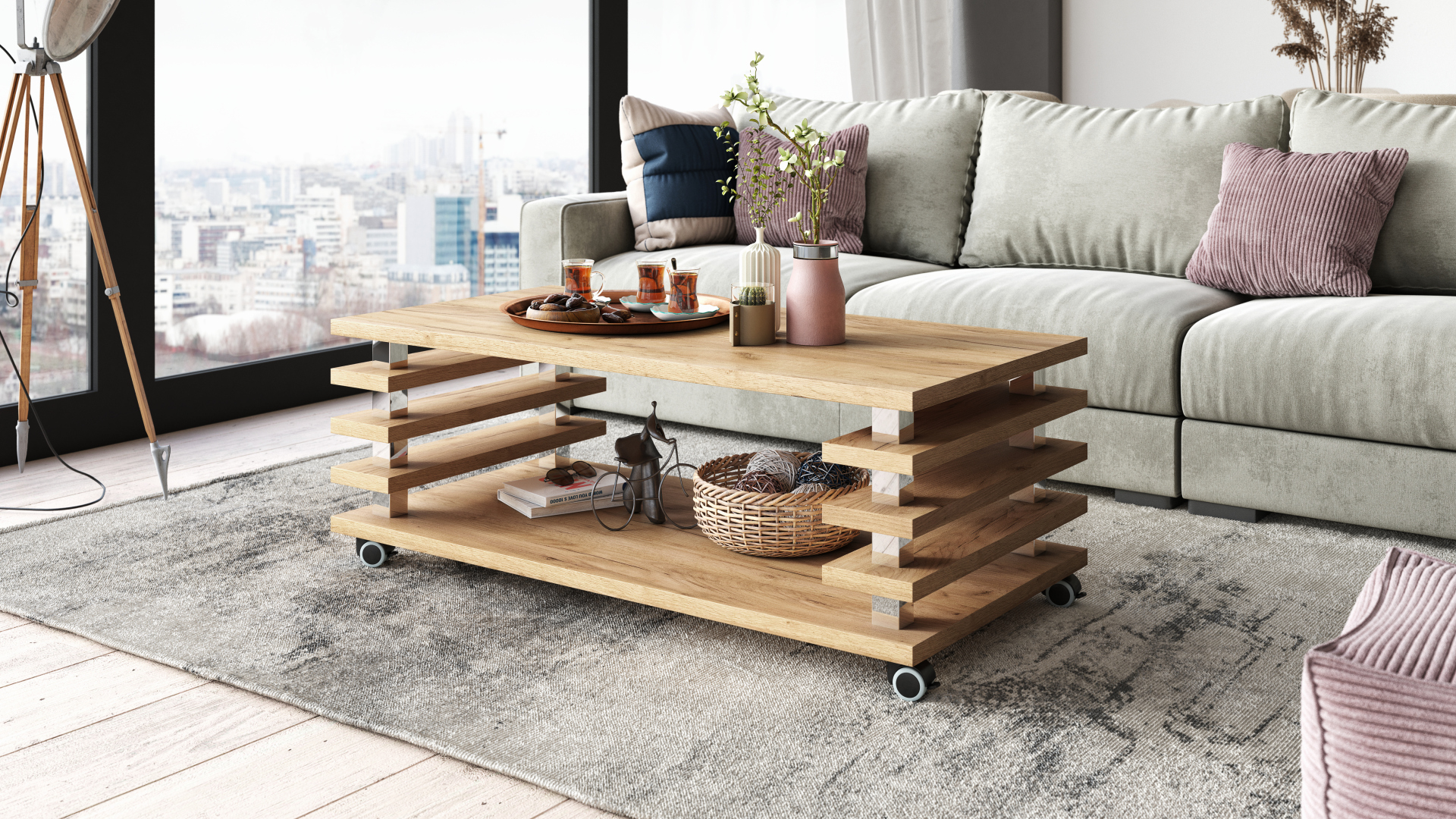 Design Carl Svensson Couchtisch DC-3 Wohnzimmertisch Tisch Rollen