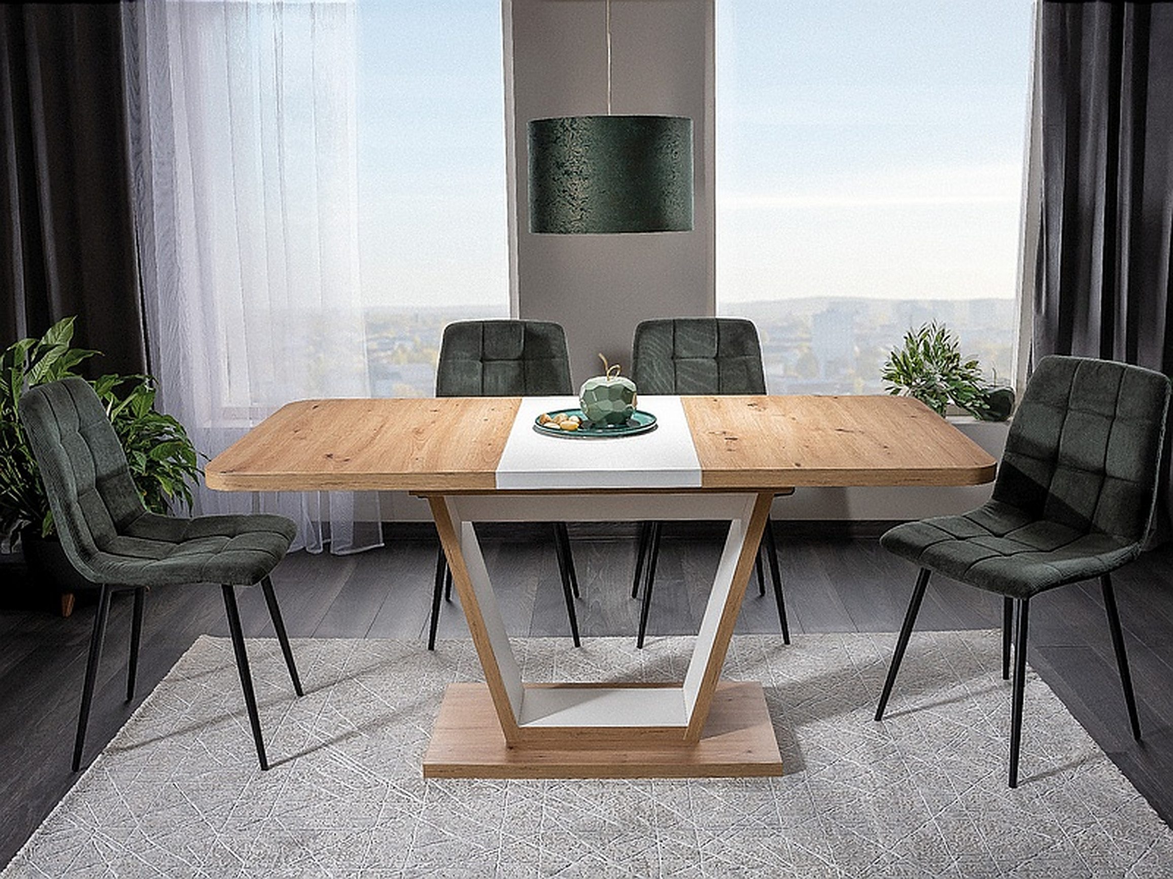 Design Esstisch GS-777 Eiche Artisan - Weiß matt ausziehbar 120-160cm