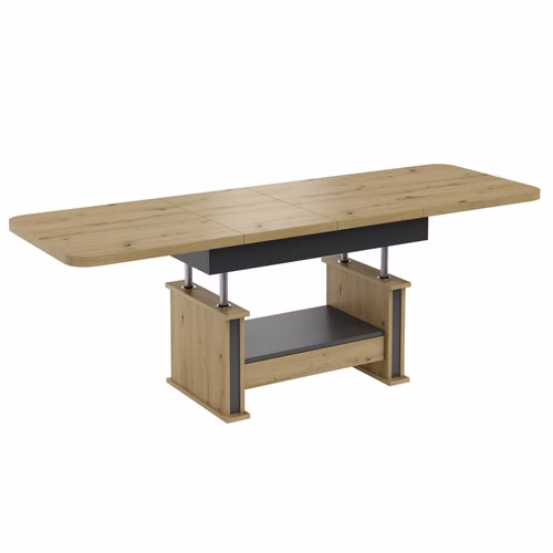 Design Couchtisch DA-555 höhenverstellbar ausziehbar 120 bis 200 cm Schublade Esstisch Wohnzimmer abgerundete Ecken