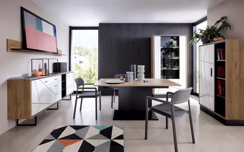 Design Esstisch WM-222 Catania Eiche - Pearlschwarz ausziehbar 160-200