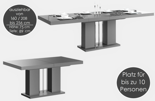 Design Esstisch HLE-111 Hochglanz ausziehbar Tisch Esszimmer 160 - 256