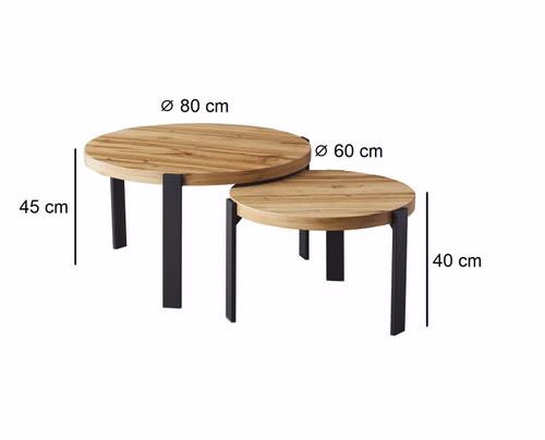 Design 2er Set Couchtisch GP-111 Echtholz rund Tisch Wohnzimmertisch