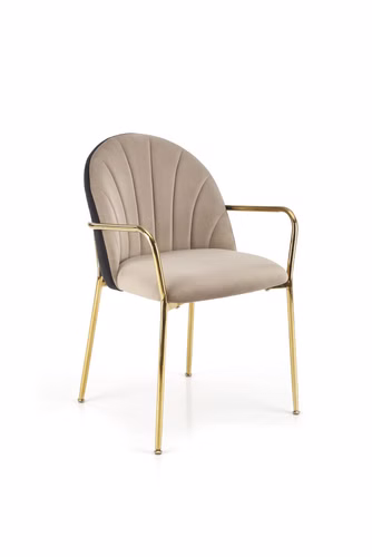 Design Esszimmerstuhl STH-555 Beige Schwarz Gold Stuhl Stühle Samt