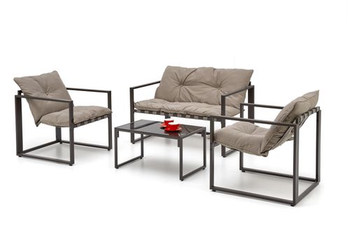 Design HGA-111 Gartenmöbel Set Cappuccino / Dunkelbraun 4-teilig mit Sofa, 2 Stühlen und Couchtisch Gartengarnitur Outdoor Terrasse