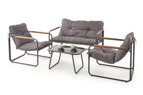 Design HGA-222 Gartenmöbel Set Grau / Braun 4-teilig mit Sofa, 2 Stühlen und Couchtisch Gartengarnitur Outdoor Terrasse