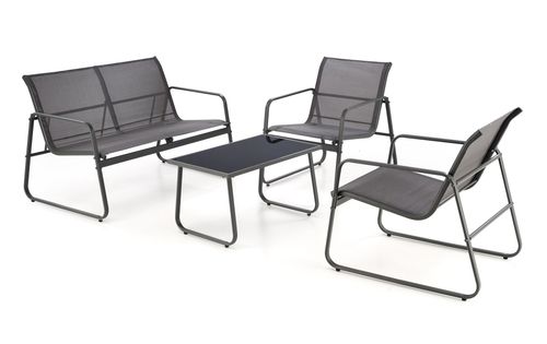 Design HGA-333 Gartenmöbel Set Anthrazit 4-teilig mit Sofa, 2 Stühlen und Couchtisch Gartengarnitur Outdoor Terrasse