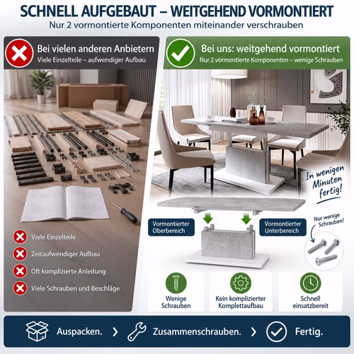 Design Couchtisch DA-888 höhenverstellbar ausziehbar 120 bis 200 cm Tisch Esstisch Wohnzimmertisch