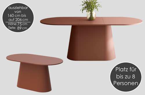 Design Esstisch Tisch Cremona ausziehbar 160 bis 206 cm oval Esszimmer Pastellkollektion