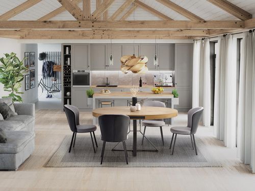 Design Esstisch rund HA-300 Eiche Gold - Schwarz matt ausziehbar Tisch