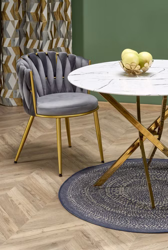 Design Esstisch rund HAW-555 Marmor Weiß - Gold Glas Tisch Esszimmertisch 100 x 75 cm