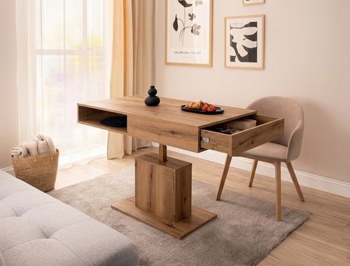Design Couchtisch WM-3 stufenlos höhenverstellbar Esstisch Schublade Ablage