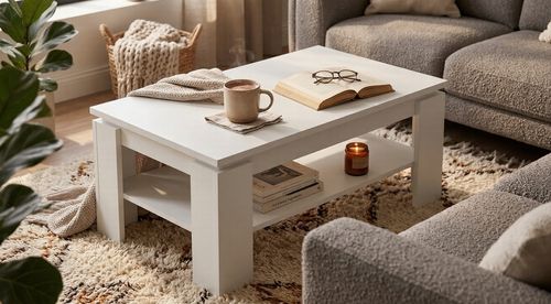 Design Couchtisch WM-8 Weiß 110x43x67cm Wohnzimmertisch Tisch Ablage Sofatisch