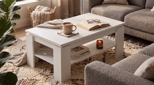 Design Couchtisch WM-8 Weiß 110x43x67cm Wohnzimmertisch Tisch Ablage Sofatisch