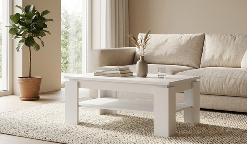 Design Couchtisch WM-8 Weiß 110x43x67cm Wohnzimmertisch Tisch Ablage Sofatisch