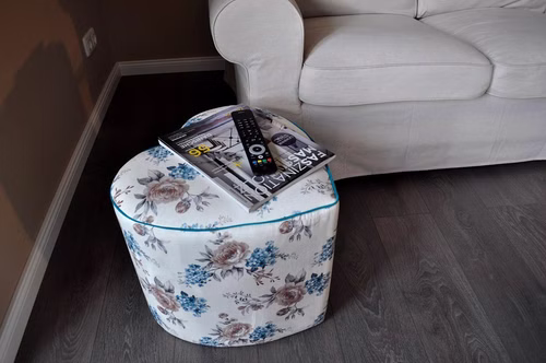Design Hocker Pouf Carl Svensson Herzform Türkis Creme Rosen Blumen PH-3m