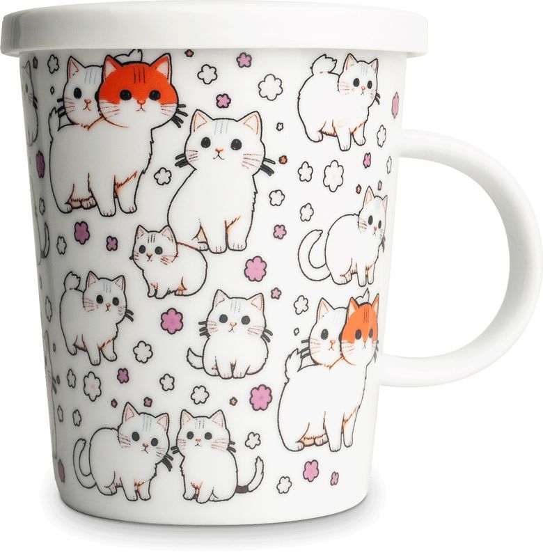 KATZEN ] chinesisches Porzellan | Teebecher + Sieb & Deckel | Becher mit Filter | Mug | Yoaxia