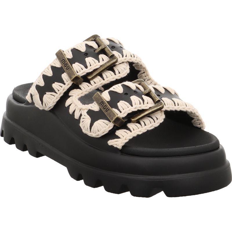 Mou Eva One-Piece Two-Buckle Slides - MU.SW661001N-BKWH - Schwarz-Weiß | black | white