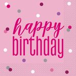 16 Servietten rosa & silber Happy Birthday